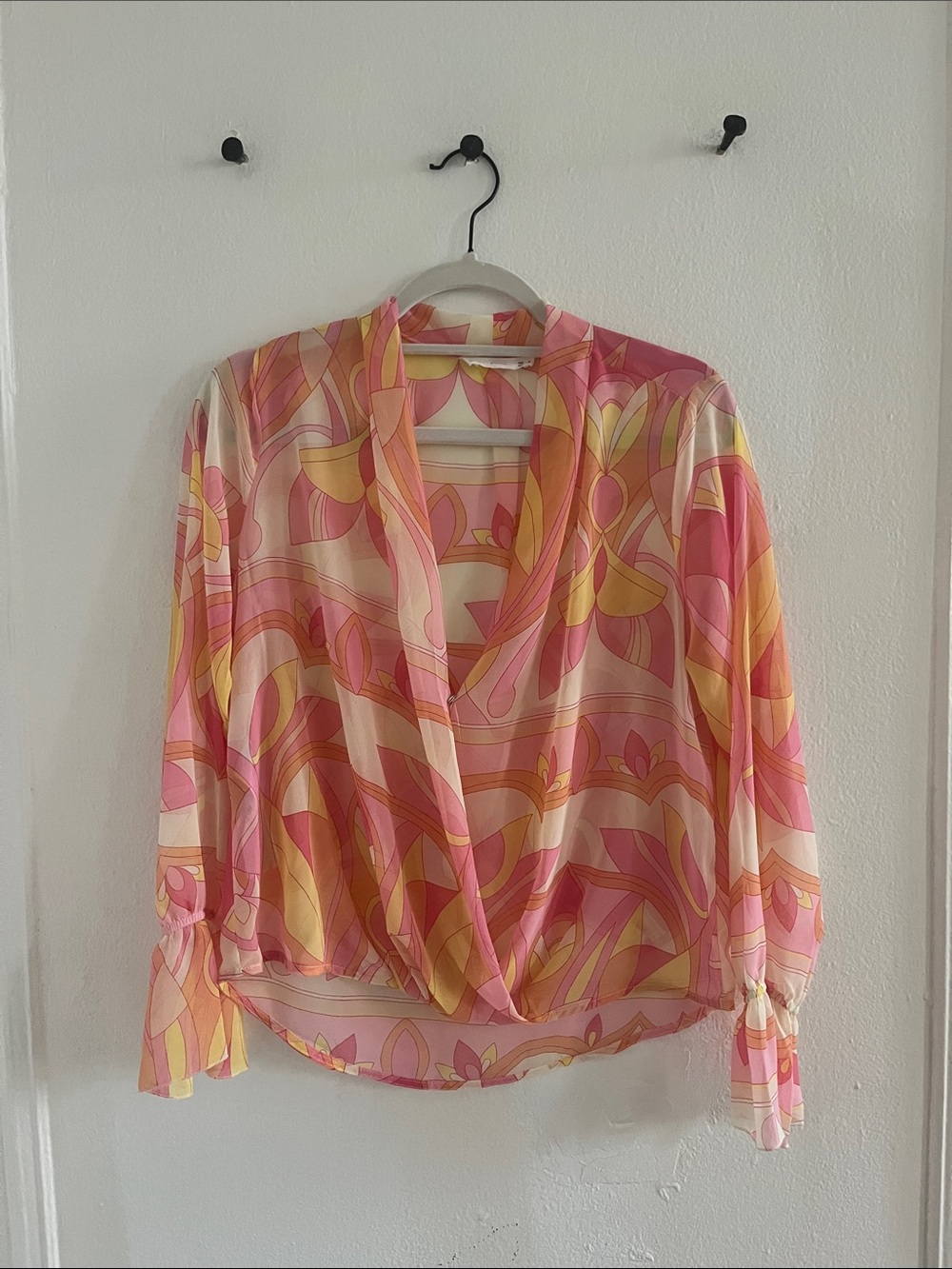 Mango Pink & Yellow Abstract Wrap Blouse